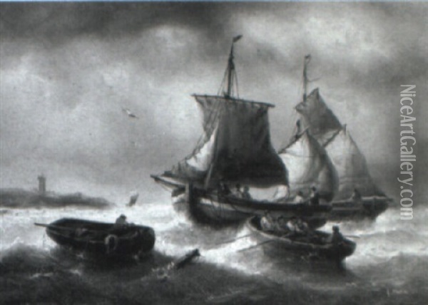 Ships On Stormy Seas Oil Painting - Francois-Etienne Musin