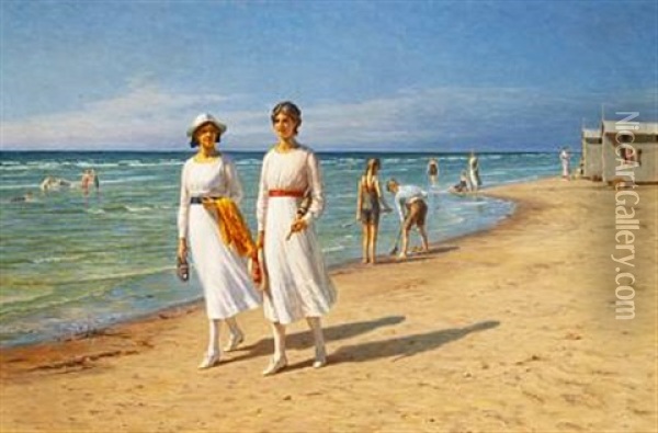 Unge Piger Pa Stranden Oil Painting - Niels Frederik Schiottz-Jensen