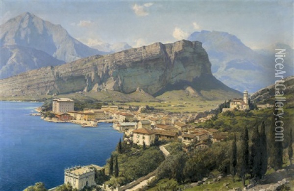 Blick Auf Torbole Mit Dem Monte Brione Am Gardasee Oil Painting - Erich Kips
