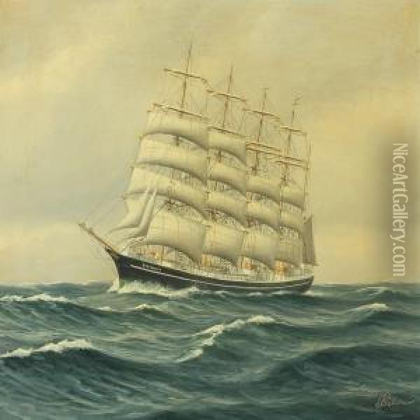 Ship Portrait Of The Danish Training Ship Kobenhavn Oil Painting - Jens Peder Pedersen
