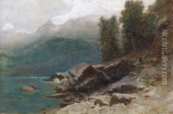 Seeuferpartie Im Gebirge Oil Painting - Gustave Eugene Castan