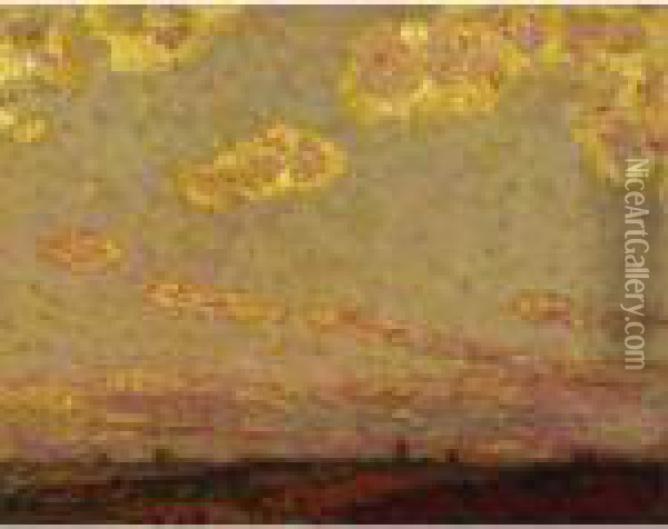 Soleil Couchant A Gerberoy Oil Painting - Henri Eugene Augustin Le Sidaner