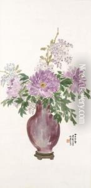 Flower In Vase Oil Painting - Chen Shuren