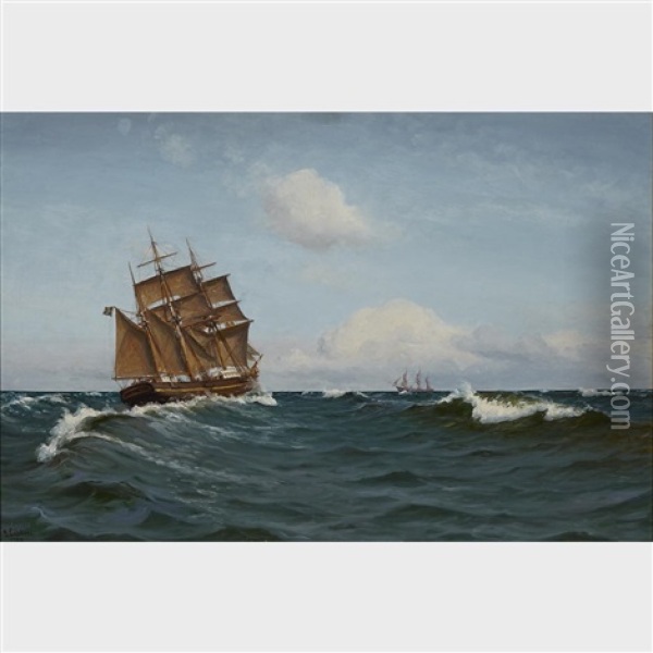 Brigi Nords... (ships In Deep Seas) Oil Painting - Holger Luebbers