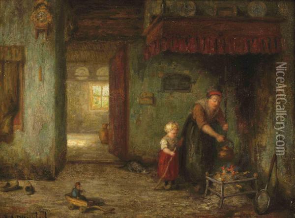 Interior With Mother And Child Oil Painting - Hendricus Anthonius Dievenbach