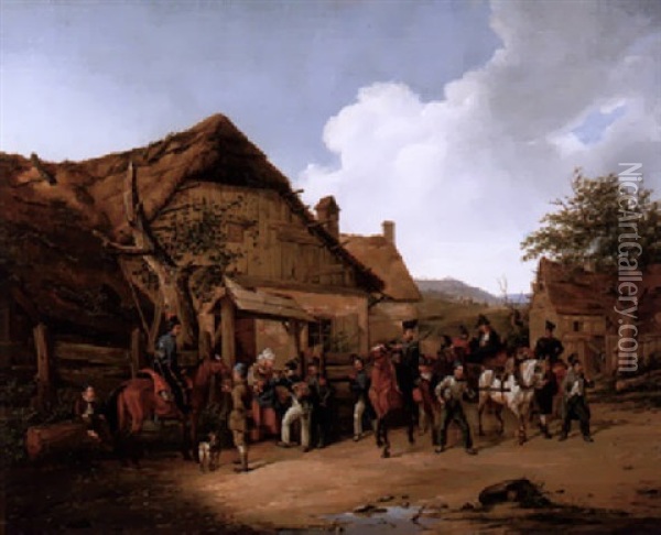 Soldaten Im Dorf Oil Painting - Karl Wilhelm Von Heideck
