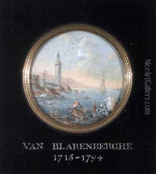 Vue De L'entree D'un Port Anime De Personnages Oil Painting - Louis Nicolas van Blarenberghe