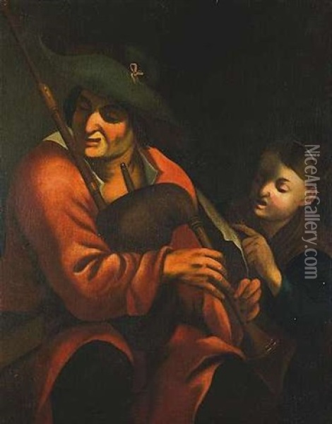 Dudelsackspieler Mit Kind Oil Painting - Gerrit Van Honthorst