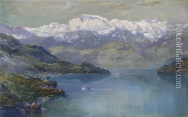 Vierwaldstattersee Von Weggis Aus Oil Painting - Andreas Roth