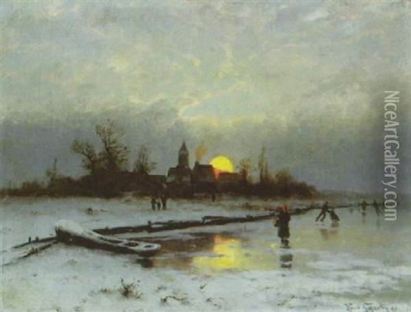 Winterlandschaft Bei Sonnenuntergang Oil Painting - Heinrich Gogarten