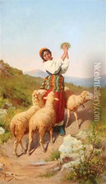 A Shepherdess With Her Flock Oil Painting - Francesco Ballesio