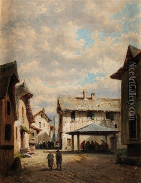 Scenes De Village (2 Works) Oil Painting - Alfred Godchaux