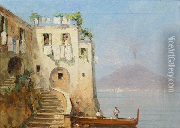 View Of Vesuvius, Naples Harbor Oil Painting - Georgi Alexandrovich Lapchine