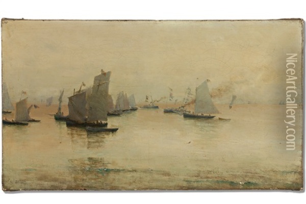 Blick Auf Marine Mit Segelbooten Und Dampfschiffen Oil Painting - Charles Jousset