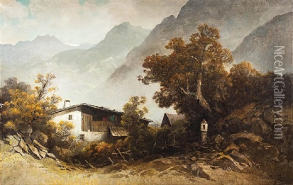 Bergbauernhaus Mit Wildem Kaiser Oil Painting - Oskar Mulley