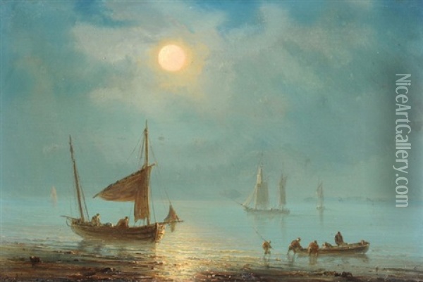 Fischerboote Im Mondeslicht Oil Painting - Henriette Gudin