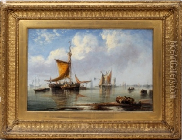 Harbor Landscape With Figures Oil Painting - Francis Moltino