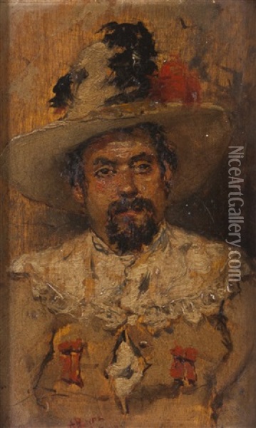 Portrait Of Francesco Marconi (tenor Singer) Oil Painting - Antonio Maria de Reyna Manescau