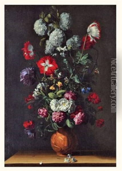 Bouquet De Fleurs Sur Un Entablement Oil Painting - Jean-Michel Picart