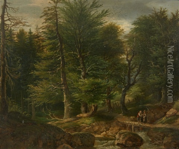 A Wooded Landscape With A Peasant Family Oil Painting - Karl Ludwig Seeger