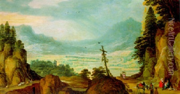 Paysage Montagneux Avec Personnages Oil Painting - Joos de Momper the Younger