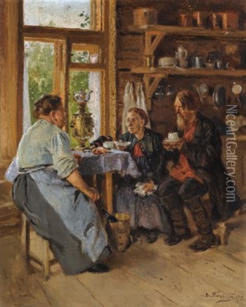 Visiting The Cook Oil Painting - Vladimir Egorovich Makovsky