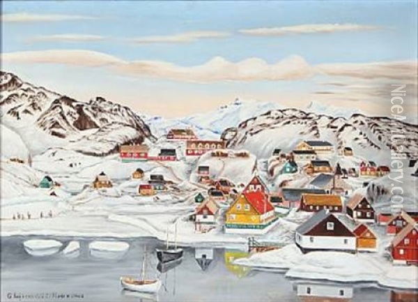 Parti Fra Maniitsoq (sukkertoppen) Oil Painting - Gerth Lyberth