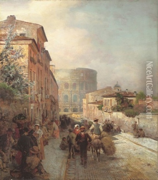 Strasse In Rom Oil Painting - Oswald Achenbach