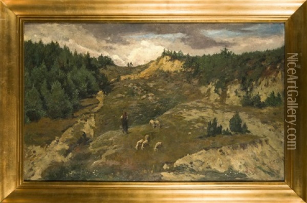 Markische Landschaft Mit Schaferin Oil Painting - Julius Jacob the Younger
