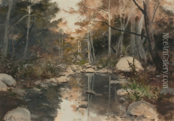 Interior Wooded Scene With Stream Oil Painting - Lockwood de Forest