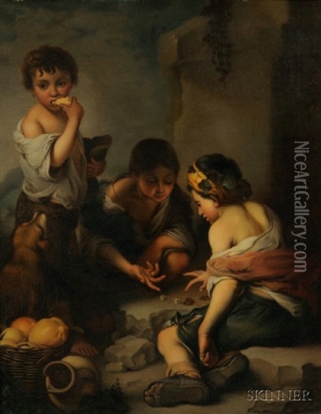 Lot Of Two Works: (+ The Pie Eater; (+ Begging Rogues At The Game Of Dice.; Oil Painting - Bartolome Esteban Murillo
