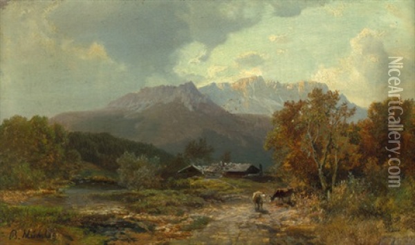 Blick Auf Den Untersberg Bei Salzburg Oil Painting - Bernhard Muehlig