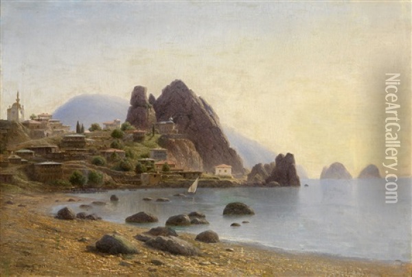 View Of Gurzuf, Crimea Oil Painting - Gavril Pavlovich Kondratenko