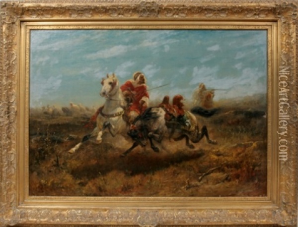 Arab Cavalry Battle Scene Oil Painting - Adolf Schreyer