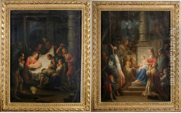 L'adoration Des Bergers (+ L'adoration Des Rois Mages; Pair) Oil Painting - Christian (Johann C. Thomas) Winck