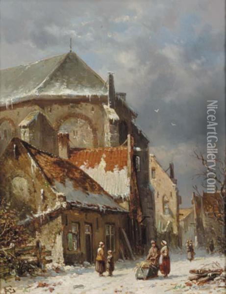 A Sunny Day In Winter Oil Painting - Adrianus Eversen