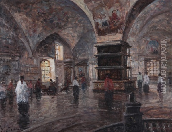 Interno Della Basilica Di Santa Maria Oil Painting - Alessandro Catalani