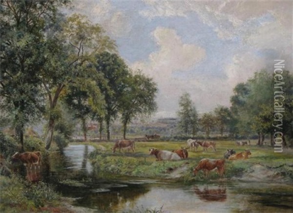 Cattle By A River Oil Painting - Edwin Young