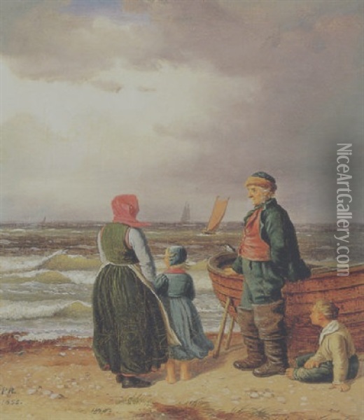 En Fiskerfamilie Ved Stranden Oil Painting - Peter (Johann P.) Raadsig