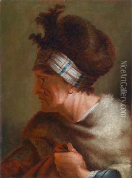 Studie Einer Alten Frau Mit Pelzmutze Oil Painting - Pietro Belotti