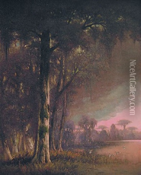 Bayou Twilight Oil Painting - Joseph Rusling Meeker