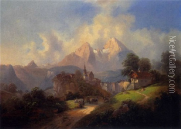 Ein Dorf In Den Bergen Oil Painting - Theodore von Ehrmanns