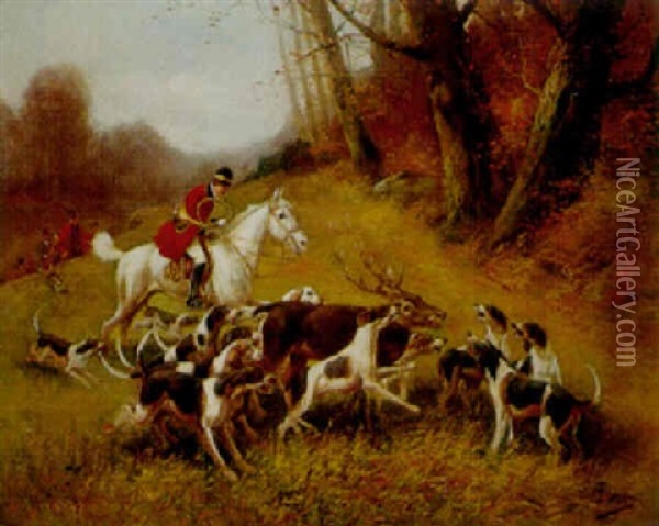 Chasse A Course Au Cerf Oil Painting - Eugene Petit