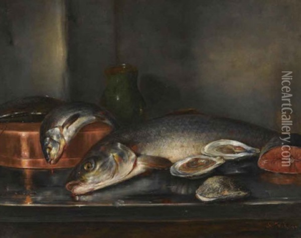 Still Life With Fish Oil Painting - Nicolai Vokos