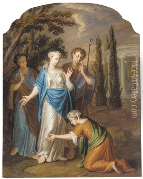 Classical Figures Before A Temple To Diana Oil Painting - Jacopo Amigoni