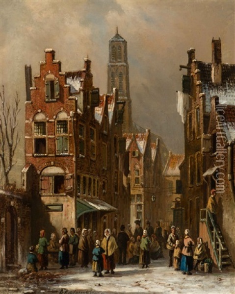A Winter View Of A City Oil Painting - Oene Romkes De Jongh