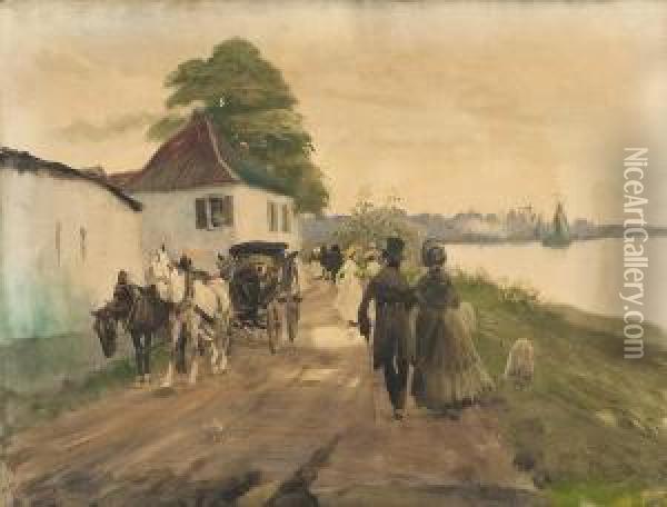 Spaziergang Amrheinufer Bei Kaiserswerth Oil Painting - Wilhelm Schreuer