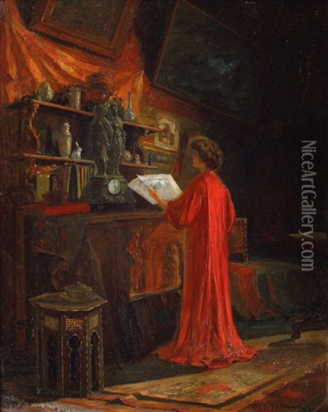 Principesa Maria In Interior Oriental Oil Painting - Alexandru Satmary