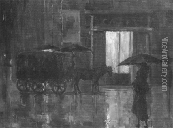 On The Street, Evening Oil Painting - Giuseppe Giardiello