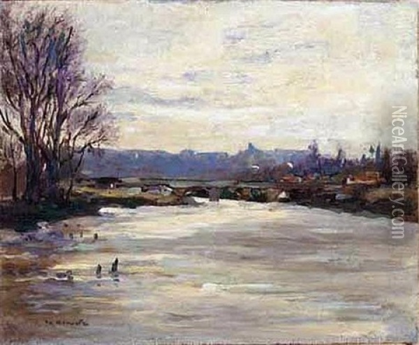Rio Manzanares, Madrid (view Of The Manzanares River, Madrid) Oil Painting - Aureliano De Beruete